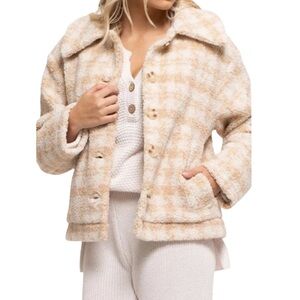 Blu Pepper NWT Small Houndstooth faux shearling Sherpa jacket Beige cozy soft